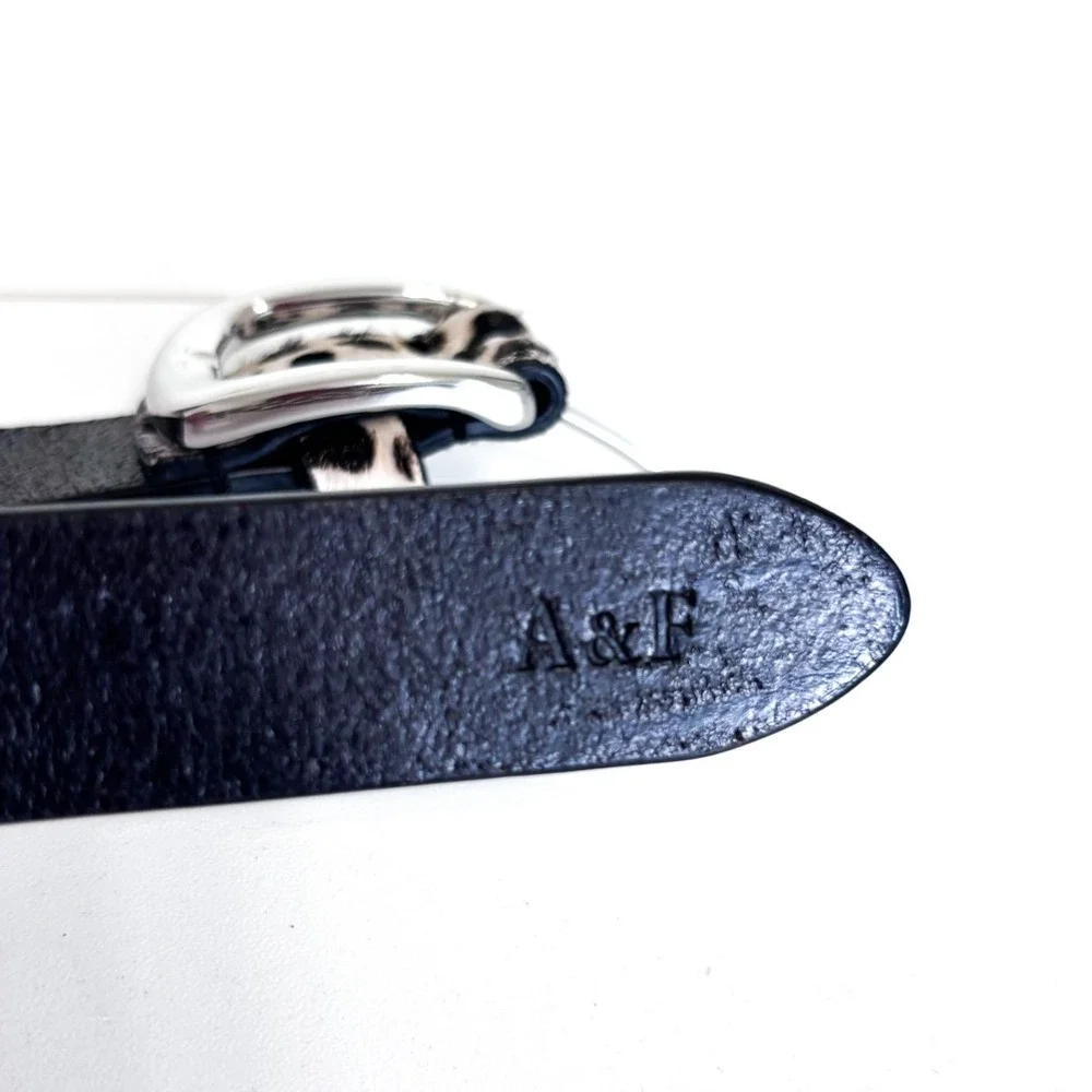 Abercrombie & Fitch Womens Animal Print Calf Hair Belt Size M White Black Leathe